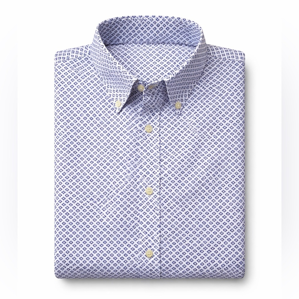 Jos. A. Bank Tailored Fit Button Down Shirt Blue & White Print Size Medium